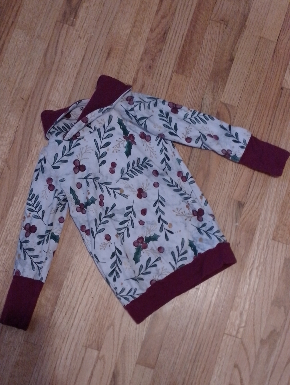 Handmade Grow With Me Holiday Botanical Hoodie Sweatshirt - Burgundy Trim